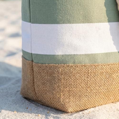 Kideerly Beach Bags for Women Large Tote Bag with Zip, Striped Canvas Beach Tote Bag with Rope Handles, Summer Holiday Pool Travel Shopping Bag — view 4