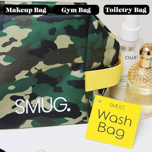 SMUG Wash Bag | Waterproof Travel Toiletry Bags for Travelling, Gym, Shower, Shaving, Toiletries, Cosmetics & Makeup Bag | Large Washbag for Men & Women | Stylish, Spacious & Easy Clean | Green Camo — view 5
