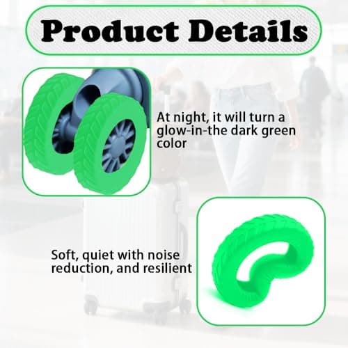 CHFUANANGZH Silicone Suitcase Wheel Protectors, Wear-Resistant Travel Luggages Replacement Accessories, Anti Slip Suitcase Mute Wheel Cover, Suitable for Wheels 5.0-6.8cm (Luminous Green,8 Pcs) — view 4