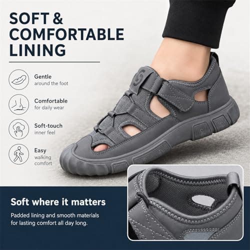 Metaju Men's Closed Toe Outdoor Sandals, PU Leather Lightweight Hiking Sandals with HOOk&LOOP, Non-Slip Rubber Sole Walking Shoes for Beach Trekking Camping Travel Casual Summer (Khaki,7) — view 5