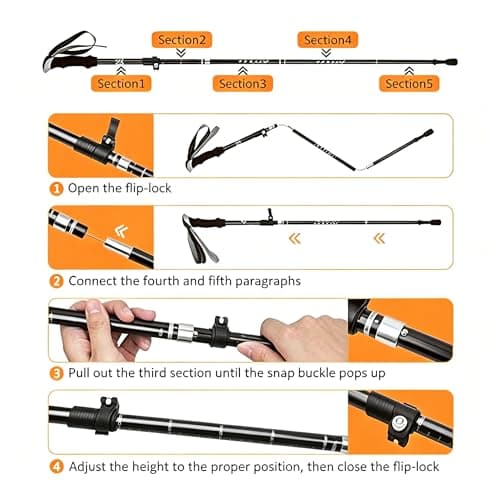 Trekking Poles, Collapsible Walking Poles for Men Women, Adjustable Lightweight Walking sticks for Trekking, Camping, Backpacking, Hiking (Black-Single Pole) — view 3