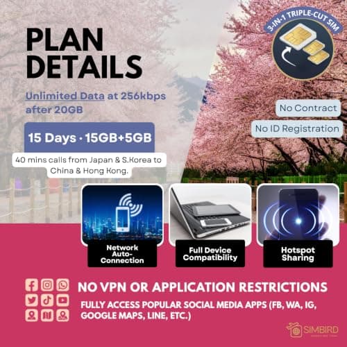 Japan & South Korea Prepaid Voice/Unlimited Data SIM Card (20GB,15 Days) 5G/4G High Speed Ready to Use SIM | 40 mins local calls | Business Travel | Hotspot sharing | Softbank KDDI SK-Telecom — view 2