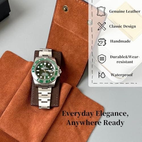 IcySanGrape Leather Watch Case, Watch Travel Pouch, Single Watch Box for men and women, Luxury Watch Organizer, Watch Storage (Brown) — view 5
