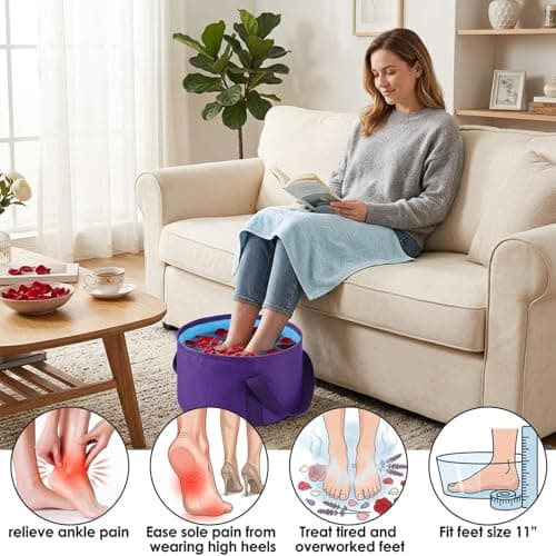 Foldable Bucket for Soaking Feet, Portable Foot Bath Basin, Travel Foot Soaking Tub with Handles, Purple Foot-Spa Soaking-Tub for Home, Travel, Outdoor and Camping (14 L/11x7.5 Inch) — view 4