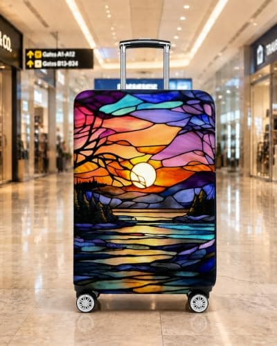 Youth Union 18"-32" Bamboo Fiber Polyester Transparent Suitcase Cover Travel Trolley Case Cover, stained glass evening lake, M(22-25"), minimalism — view 2
