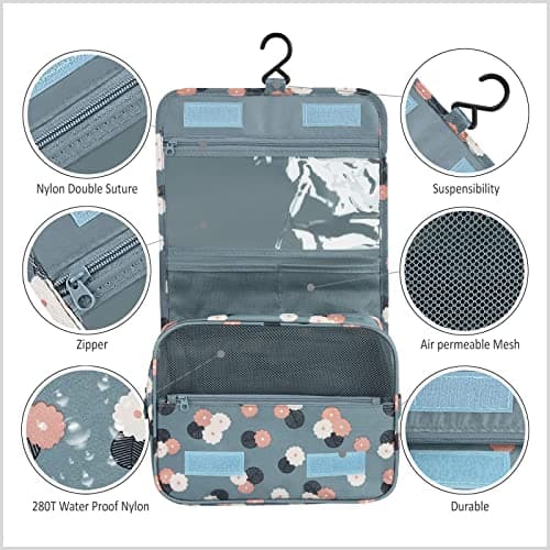 PATILWON Hanging Wash Bag Toiletry Bag for Women - Foldable Washbag Cosmetics Toiletries Organizer, Waterproof Wash Bag for Female Girls and Kids Travel — view 3