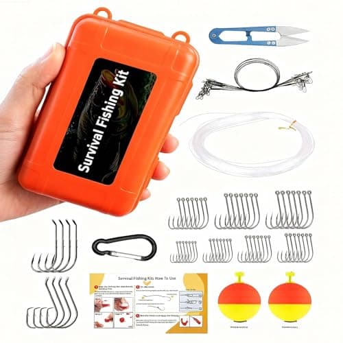 Wilderness Fishing Kit, Emergency Fishing Equipment, Wilderness Survival Tool Box, Including Fishing Hooks, Fishing Line, Float, and Scissors