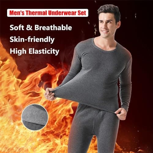 TT ThreadTrade Men's Thermal Underwear Set, Top Bottom Long Johns Warm Base layer Thermal Set Vests Trousers for Cold Winter Wear and Skiing Running Workout (Charcoal Full-Sleeve Set, XL) — view 2