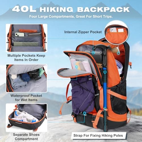 RAINSMORE Hiking Backpack 40L Foldable Lightweight — view 2