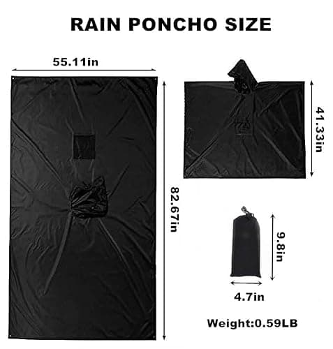 ZONGHUN Rain Poncho Adult Waterproof Raincoat Reusable Emergency Poncho for Men Women with Hood for Hiking, Camping, Outdoor Activities Black — view 6
