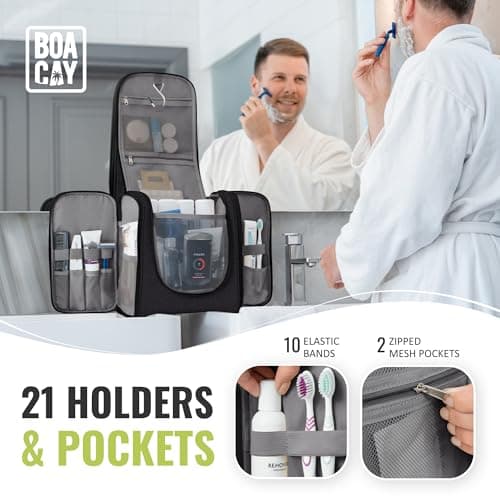 BOACAY Extra Large Hanging Travel Toiletry Bag for Women & Men, Makeup Bag, Shower & Wash Bag, Organiser for Cosmetics, Essentials, Travel Accessories — view 3