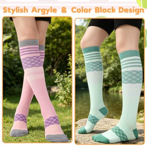 KKuSoxyy 4 Pairs Compression Socks for Women Stylish Colourful Flight Socks Comfortable Supportive Compression Stockings for Running Travel Pregnancy Nursing LXL — view 2