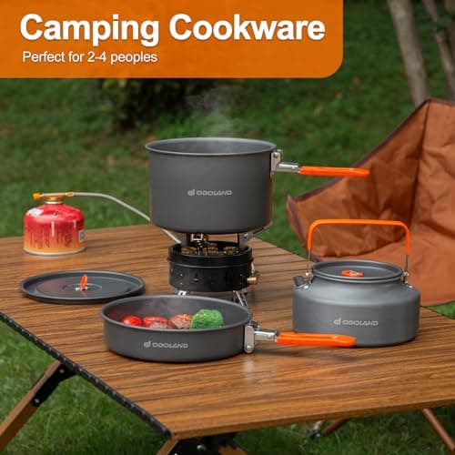 Odoland Camping Cookware Mess Kit, Portable Outdoor Cooking Pot Frypan with Kettle, Mesh Bag for Backpacking, Picnic 1.9L — view 6