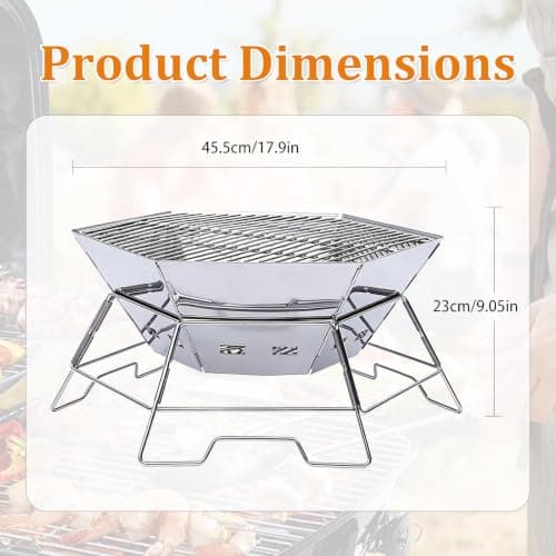 Portable Charcoal BBQ Grill for Camping,Stainless Steel Fire Pit Grill — view 2