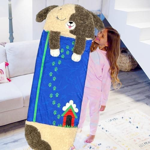 Happy Nappers Kids Sleeping Bag - Brown Dog Medium Size - Suitable for Children Aged 3 to 6 Years - Plush Toy, Comfy Sleeping Bag & Fluffy Pillow All in One — view 6
