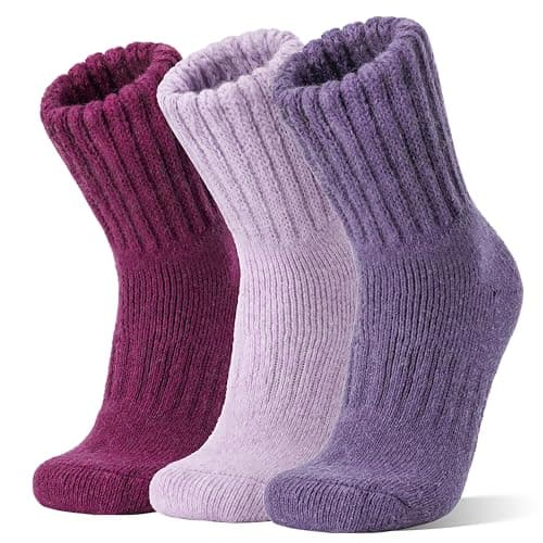 Sandsuced Merino Wool Thermal Boot Socks for Men Women Winter Warm Thick Cosy Walking Hiking Work Stocking Fillers Socks 3 Pairs(Rose Red/Light Purple/Dark Purple,M)