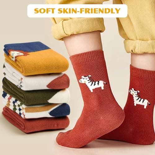 HOTUT Kids Boys Girls Thermal Socks,5 Pairs Toddler Crew Socks Kids,Warm Socks for Kids Boys Girls Toddlers,Girls Boys Teen Winter Cosy Hiking Warm Thick Cushion Boot Socks,Boys Girls Cosy Warm Socks — view 6