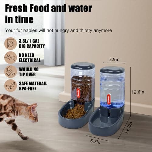 Automatic Pet Feeder Small&Medium Pets Automatic Food Feeder and Waterer Set 3.8L, Travel Supply Feeder and Water Dispenser for Dogs Cats Pets Animals — view 2