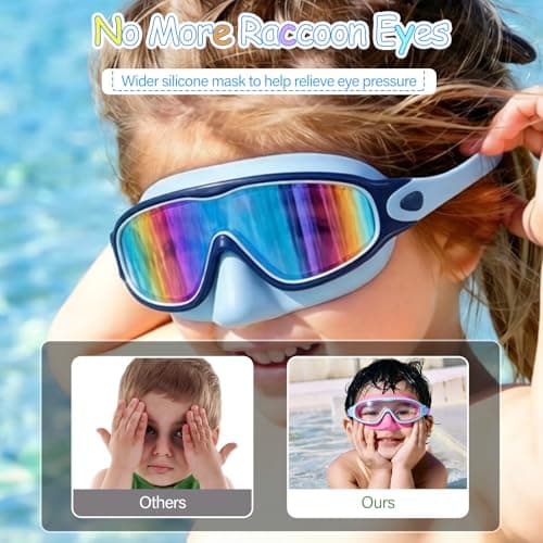 MKEOIEAU 2PCS Kids Swimming Goggles with Nose Cover, Wide View Adjustable Anti-Fog UV Protection Swim Goggle for 3-15 Boys Girls Youth — view 4