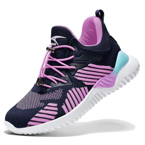 Boys Girls Trainers Unisex Kids Running Walking Shoes Child Outdoor Sport Athletic Shoes Girls Tennis Shoes, Pink Purple, 2 UK