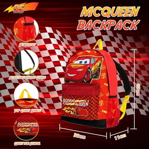 Disney Cars Lightning McQueen Backpack for Boys – Kids School Bag with Front Pocket & Side Mesh – Back to School Travel Bag — view 4