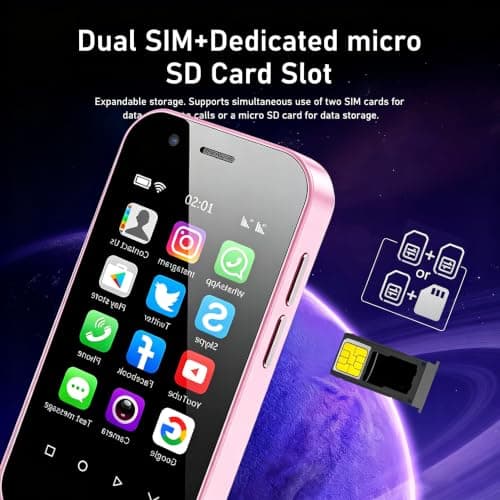 Smartphone unlock, 3.0-inch display screen, Android 12, 4G dual SIM card, 1950mah long battery life, 2MPx+5mMP high-definition camera, Bluetooth/WiFi/facial recognition/OTg/SMS (3GB+32GB Pink) — view 6