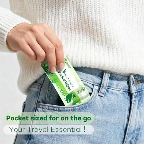 Dorahoney Travel Wet Wipes Mini with Aloe Vera, Sensitive Pocket Size Wipes, 99% Water, Unscented, Hypoallergenic for Adults, Kids and Baby Care, Small Pack Hand & Face Wipes, 8 Pack (48 Wipes Total) — view 2