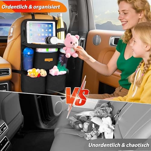 SURDOCA Car Seat Organiser Kids with Foldable Tray – Seat Storage with Touchable Tablet Pocket, Roadtrip Essentials – Fits Most Vehicles — view 3