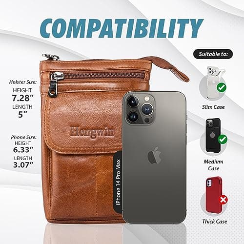 Hengwin Crossbody Phone Bag, Men’s Shoulder Strap Bag, Genuine Leather Card Wallet, Mobile Phone Case Holder, Small Purse Handbag, Passport Travel Pouch Carrier — view 2