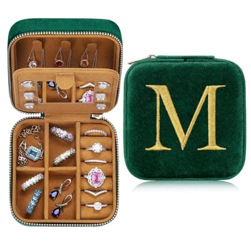 TINGN Small Travel Jewelry Case Jewelry Box Jewelry Organizer, Travel Essentials Travel Accessories for Women Girls, Christmas Gifts for Women Wife Girlfriend Mom Grandma Letter M