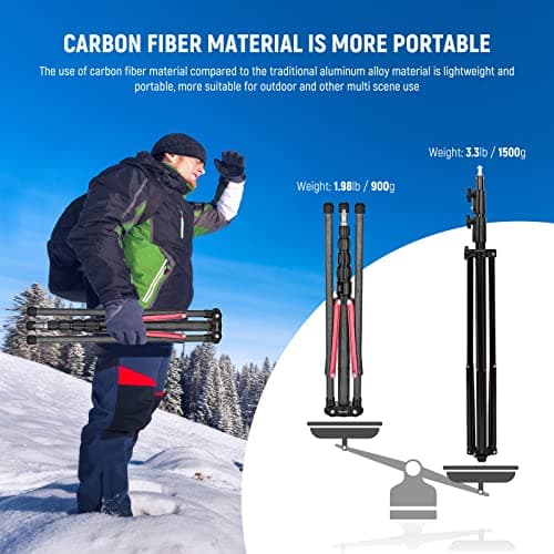 NEEWER Light Stand Carbon Fiber with 180° Reversible Legs, 1/4" to 3/8" Screw Adapter and Bag, 86.5"/220cm Portable Travel Tripod Stand for Outdoor Photography Speedlite Strobe Softbox, ST210R — view 4