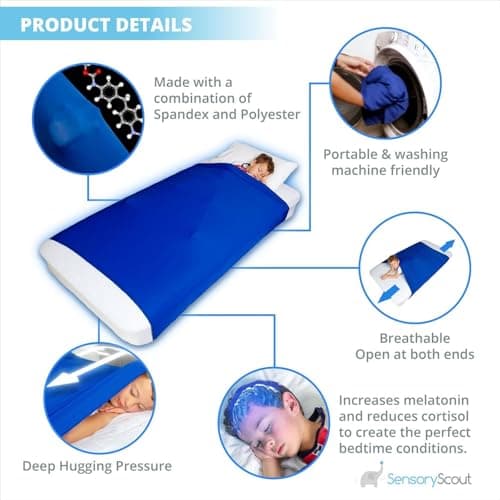 TOSOFT Autistic Kids & Adults Sensory Compression Bed Sheets Blanket Soft Lightweight Breathable Sleeping Pockets Sock Great For Restless Young Sleepers(Grey,Twin 98x147cm/39x58in) — view 5