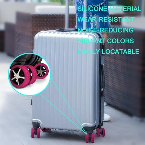 IRAINSUN (8 Pack Silicone Luggage Wheel Covers for 8-Spinner Wheel Suitcases, Mute & Shock Absorption Protector, Wear-Resistant & Noise-Reducing, Perfect for Travel (Luminous Pink) — view 3