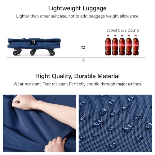 Hanke Expandable Large Suitcase 4 Wheels Lightweight Collapsible,Foldable Suitcases &Travel Bags Hand Luggage Extend 20/24/28 inch Suitcases Duffel Bag Without Telescopic Handle for Men & Women, Blue — view 6