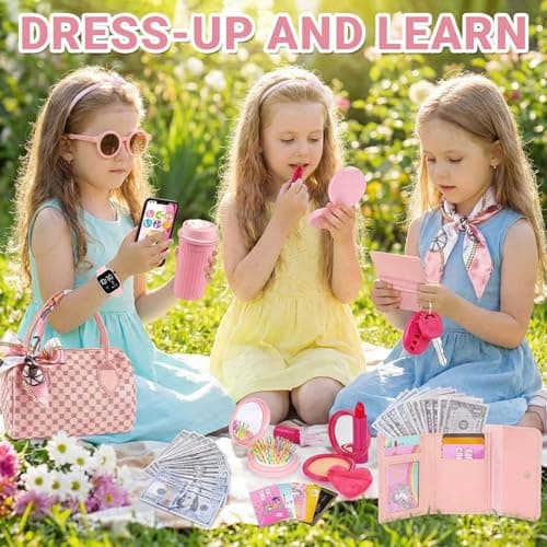 31 Pcs Play Purse for Little Girls Play Handbag Set with Pretend Makeup Fun — view 6