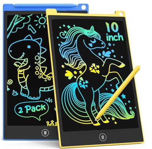TECJOE 2 Pack LCD Writing Tablet, 10 Inch Colorful Doodle Board for Kids, Electronic Drawing Tablet Drawing Pads,Kids Travel Games Activity for Learning,Gifts for 3–6-Year-Old (Dark Blue and Yellow)