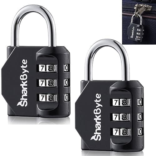 SharkByte Small Luggage Locks, 3-Dial Weatherproof Outdoor Security Combination Padlock, Travel Lock for Suitcases Luggage Case Travel Bag Gym Lockers Code Padlock (Pack of 2)