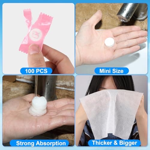 Lanjue 100PCS Disposable Face Cloths, Compressed Cotton Towels, 8.6x7.8 In — view 5