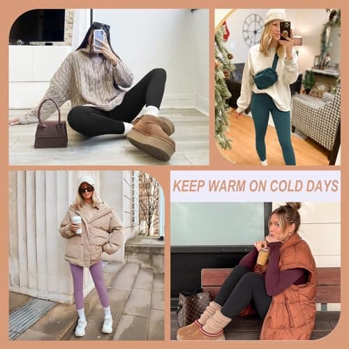 FULLSOFT 4-Pack Fleece Lined Leggings with Pockets for Women, High Waist, Thermal Winter Warm Yoga Pants for Workout, Running — view 5