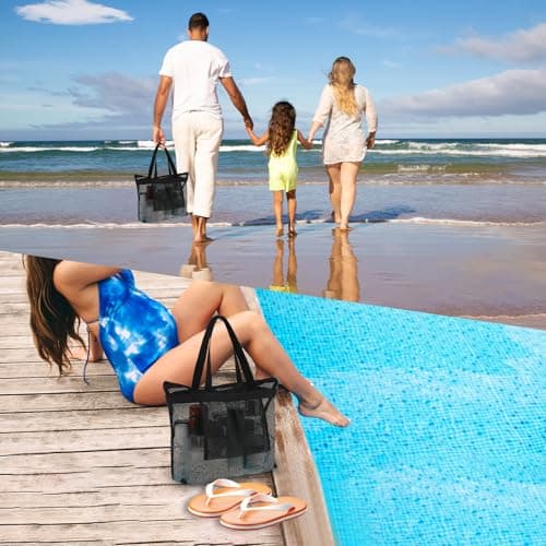 Mesh Shower Bag, Shower Caddy Portable Mesh Tote Bag with Zipper, Quick Dry Hanging Bath and Toiletry Organizer for College Dorms, Gym, Beach, Camping, Swimming, Yoga and Travel (1Pcs, Black) — view 6