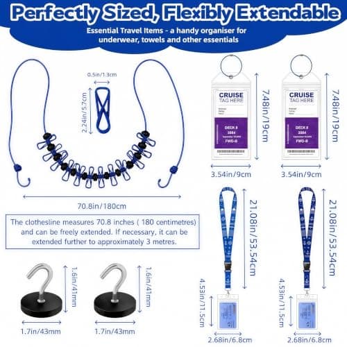 Magnetic Clothesline for Cruise Ship Approved 2026 Cruise Essentials, Travel Washing Line with 2 Magnetic Hooks for Cruise Cabins, Travel Clothes Line with 2 Luggage Tags for Cruise Ship, Indoor, RV — view 2
