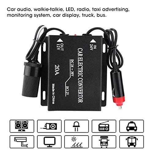 Nikou Step Down Power Supply, 20A Car Power Supply Converter Aluminum Alloy Step Down Transformer 24V To 12V Cigarette Lighter Type for Car Truck Audio — view 3