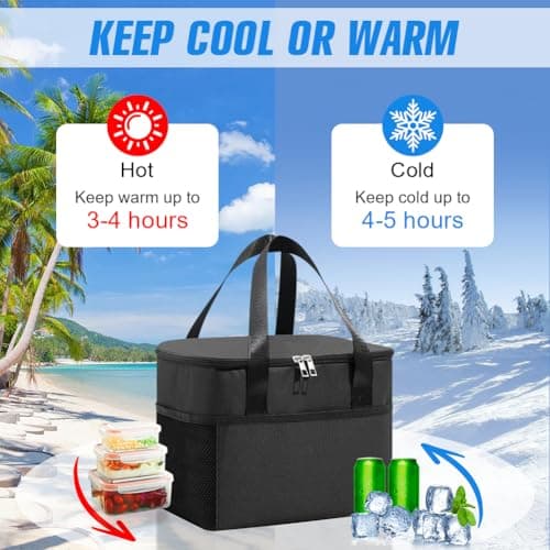 HOTUT Cooler Bag, 8L Insulated Lunch Bag, Picnic Bag, Reusable Leakproof Lunch Tote Bag with Side & Front Pockets, Insulated Picnic Lunch Bag, Dual Compartment Thermal Bag for Lunch/Work/School/Beach — view 6