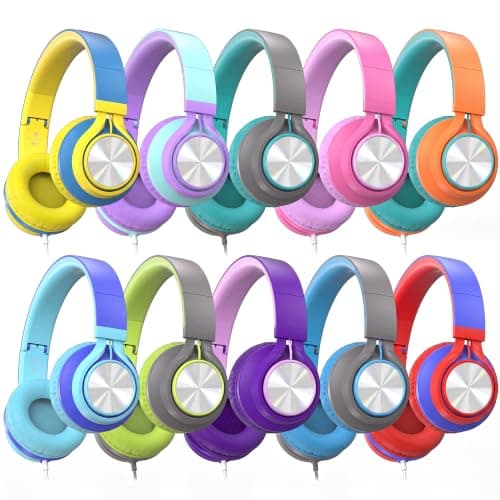 AILIHEN Classroom Headphones Bulk 10 Pack with Microphone, Multicolor