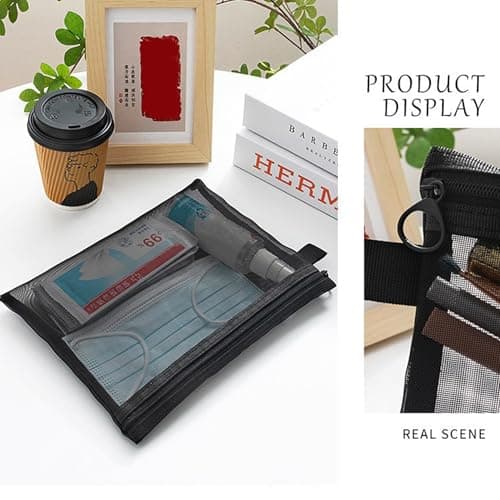 4 Pcs Small Makeup Bag for Handbag,Pouches for Handbags,Black,14×19cm — view 6