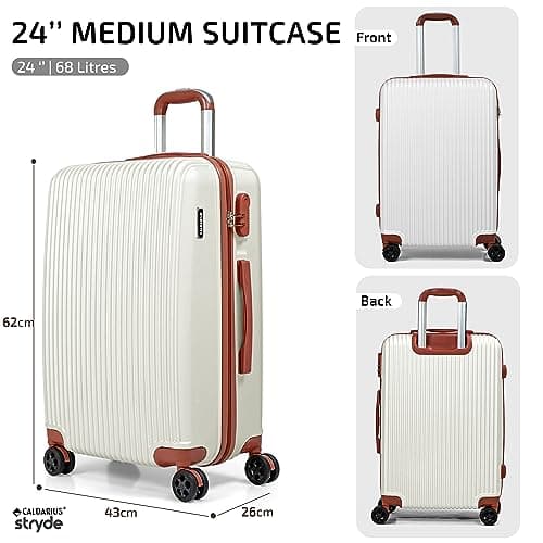 CALDARIUS Hardshell Luggage | Durable Suitcases | Lightweight & Secure with Combination Lock | Smooth 4 Dual Spinner Wheels | Ideal Travel Bag & Luggage Sets (White, Medium 24") — view 2