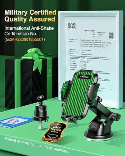 VANMASS 2026 BEST Car Phone Holder [Upgraded Suction&Clip] Military-Grade Rotatable Universal Mobile Mount for Dashboard Windscreen Vent, Van Stand Cradle for iPhone 17 16 15 Samsung,Green — view 6
