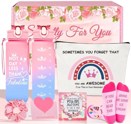Awfrky 25oz Water Bottle Pink Gifts Box Set - Birthday Gifts for Women
