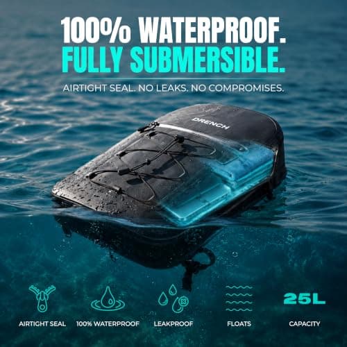Drench 100% Waterproof Backpack 25L | Fully Submersible IPX8 Dry Bag Rucksack | Airtight Waterproof Zip | Floating Travel Backpack Fits 16 Inch Laptop | Gear Loop System for Fishing Kayaking Boating — view 2