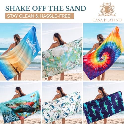 Casa Platino 6-Pack Oversized Beach Towels – 71"x32" Lightweight, Sand-Free Microfiber – Quick-Dry, Double-Sided Printed Towels for Pool, Swim, Travel, Camping & Beach Essentials – Lucky Bay — view 2